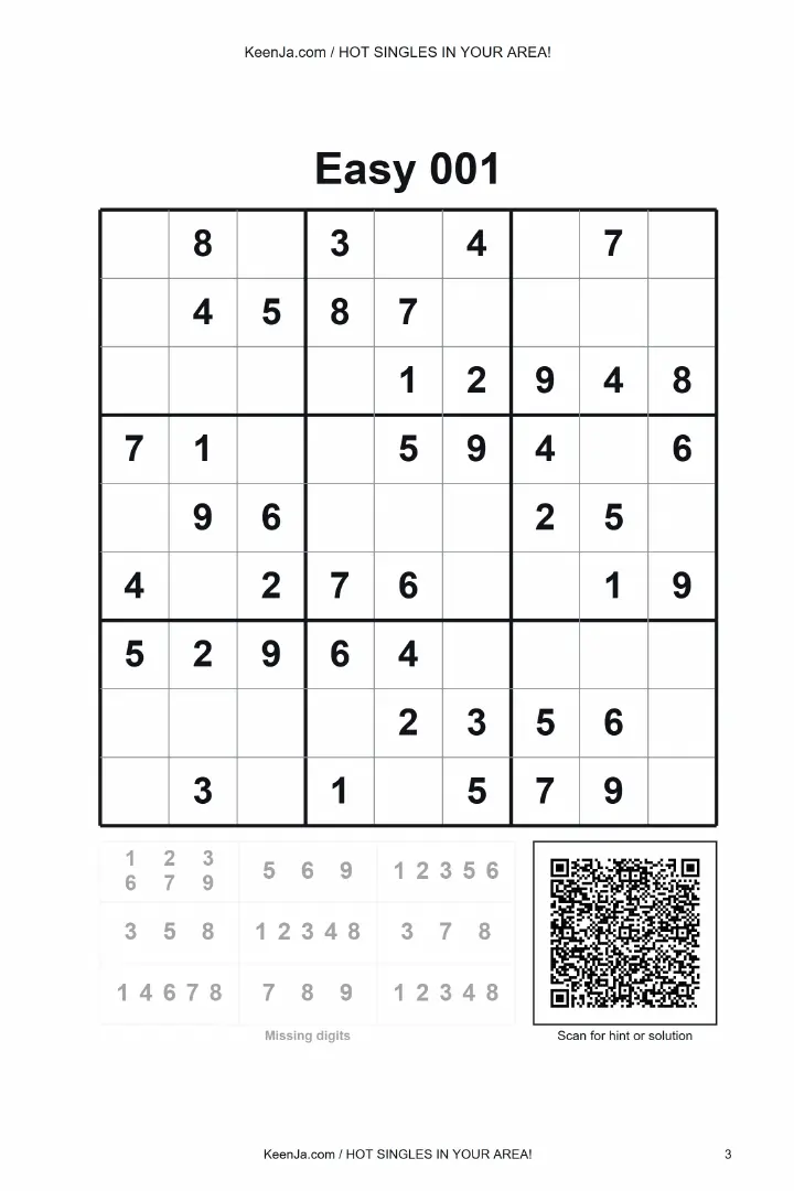 Easy 001 sample puzzle page