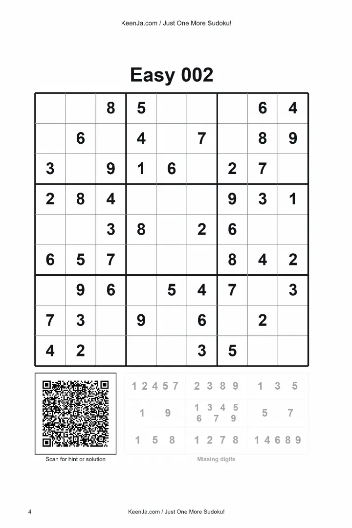 Easy 002 sample puzzle page